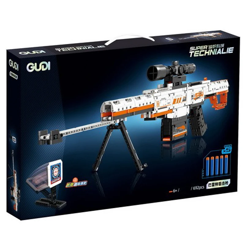 Barrett M82A1 AK47 Desert Eagle MP5 Assemble Gun Model Building Blocks Bricks Set with Soft Bomb Bullet Gun Toys for Boys Gift