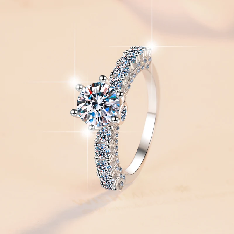 Fine Jewel New Premium Designer S925 sterling Silver Premium VVs1 Round Diamond Moissanite ring for woman Wedding Engagement