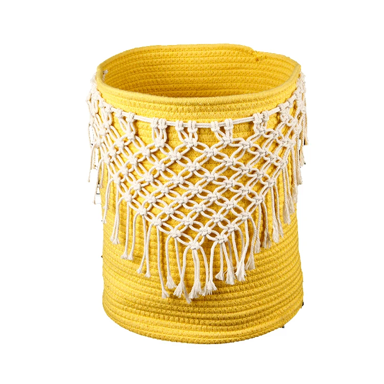 New Cotton Rope Laundry Basket Foldable Felt Toys Kids Storage Basket Woven Cotton Rope Basket