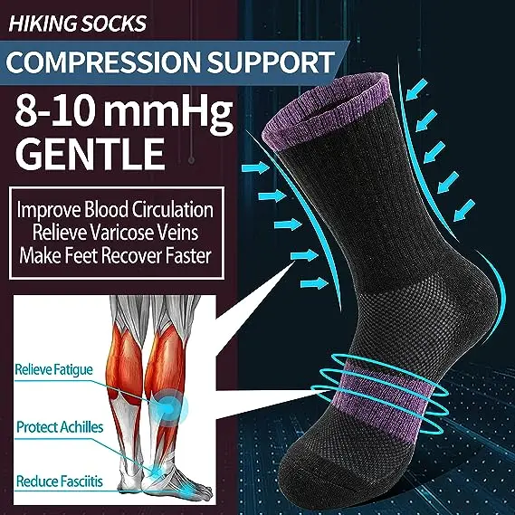 Womens stripe dress  Merino Wool Hiking Socks Thermal Warm Winter Boot Crew Cushion Work Gift Socks 5 Pairs