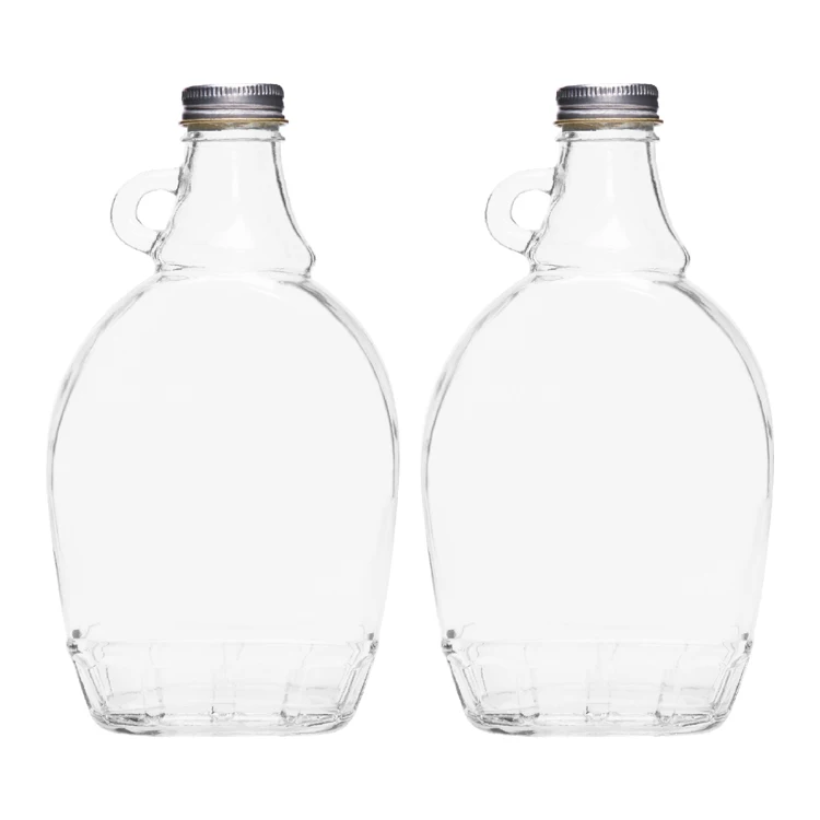 8oz Flat Glass Bottle with Handle and metal Cap for Maple Syrup Hot Sauce