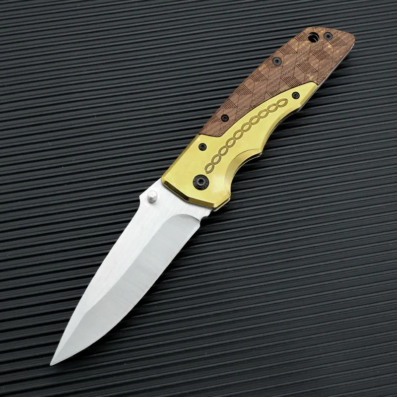 Camping Folding  knife  Outdoor EDC Self Defense Tactical Pocket Knife with  Brass Handle