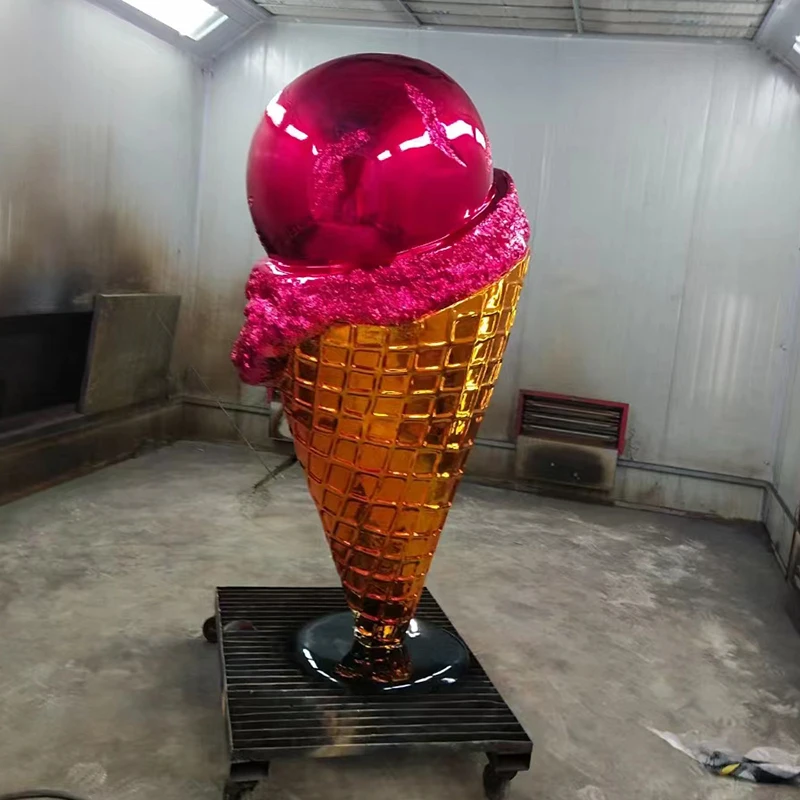 fiberglass sculpture customized electroplated ice cream outdoor decoration desserts pudding model props
