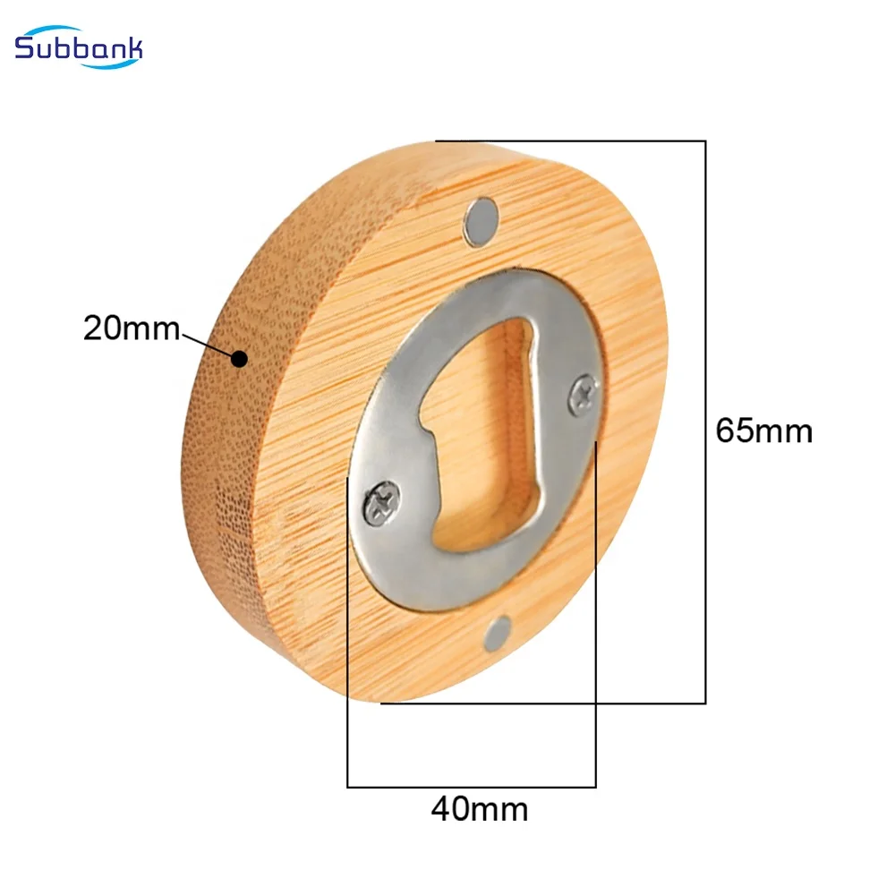 Subbank Custom Logo Round Wooden Bamboo Beer Bottle Opener Fridge Magnet Sublimation Blank Bottle Openers