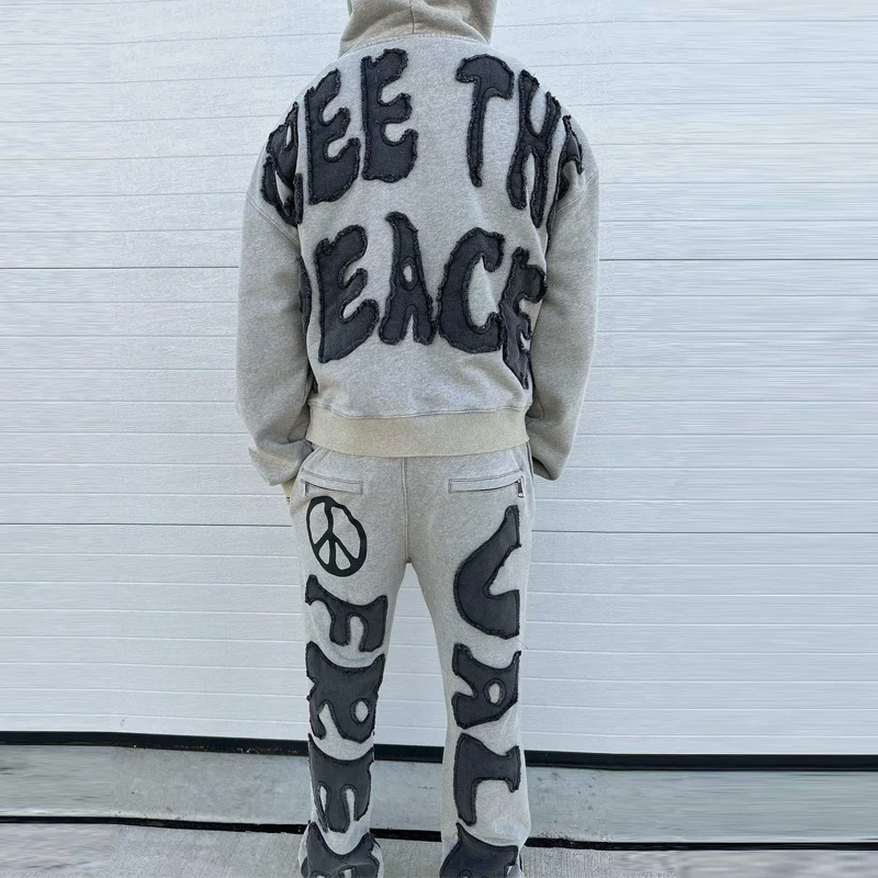 Top Quality 100%Cotton French Terry Vintage Acid Washed Custom Embroidery Patch Men Sweatshirt Oversize Hoodie