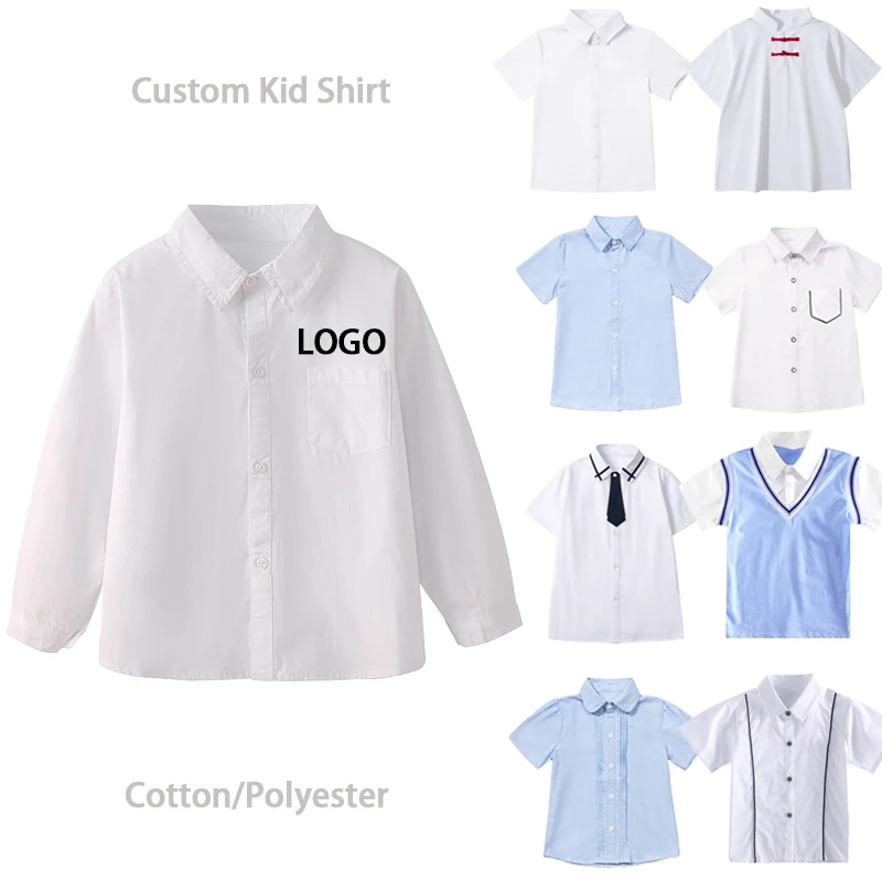 Wholesale Custom School Uniforms Kid White Shirts Summer Cotton Shirts for Kid Boys