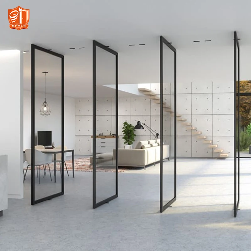Black Color Thermal Break Aluminium Pivot Door Pivot Glass Door Modern