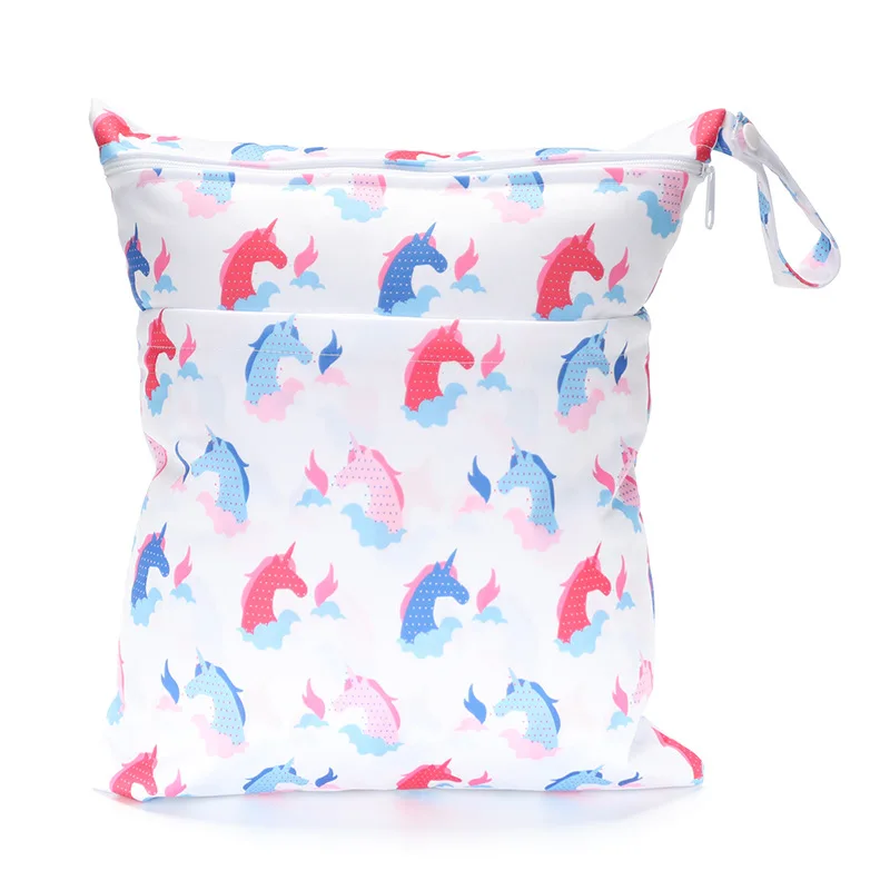 Wholesale two pockets reusable washable diaper wet bag waterproof baby diaper bag with zipper