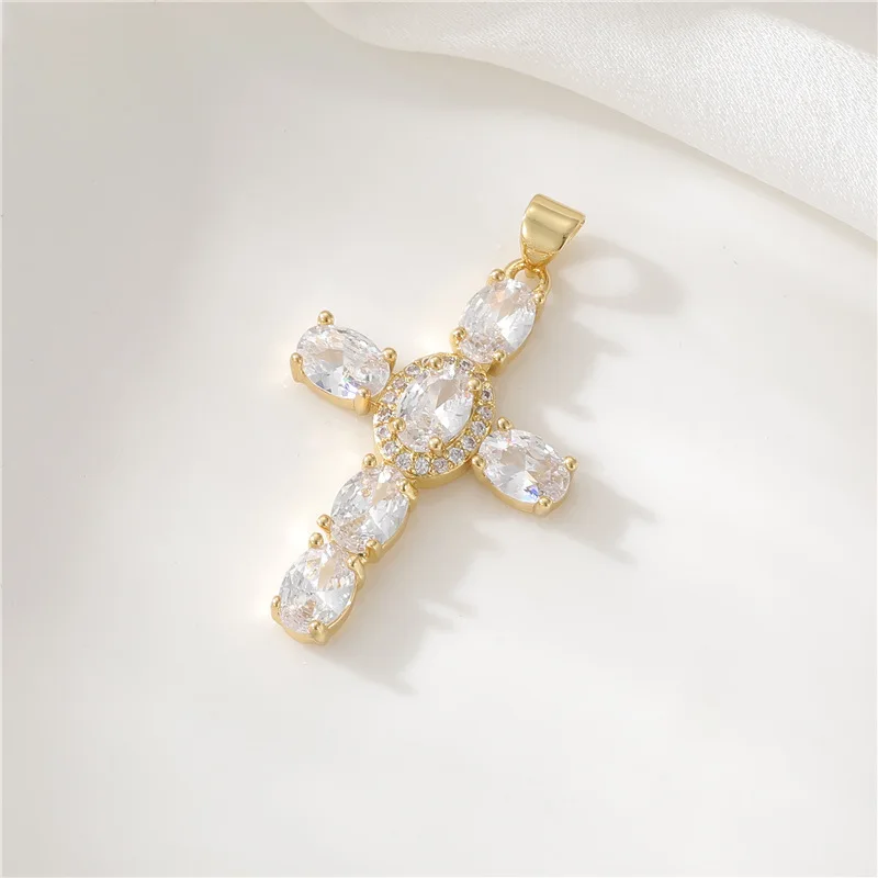Wholesale Women Jesus Zirconia Religious 14K Gold Plated Cross Pendant Charms for Jewelry Making
