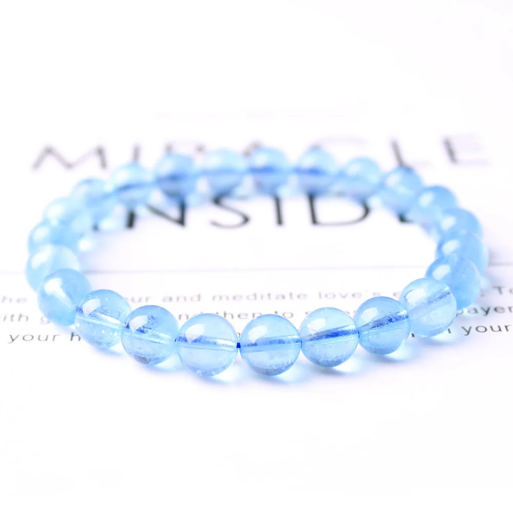 Natural stone bead bracelet Aquamarine Bracelet Blue Crystal Gem Jewelry European and American popular jewelry