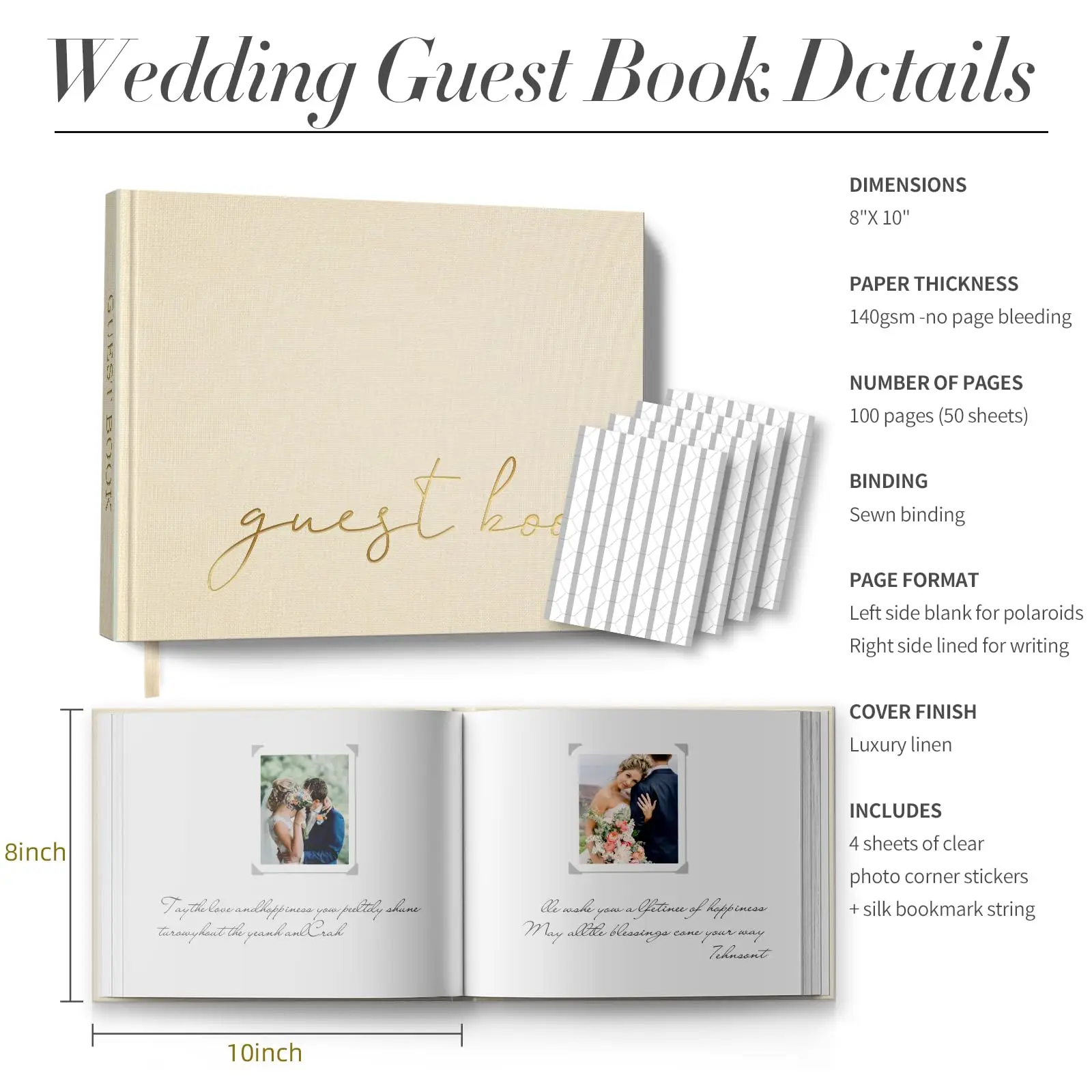 Myway Wedding Guest Book with Table Sign and 216 Photo Corners Stickers, Hardcover Linen Polaroid GuestBook for Wedding