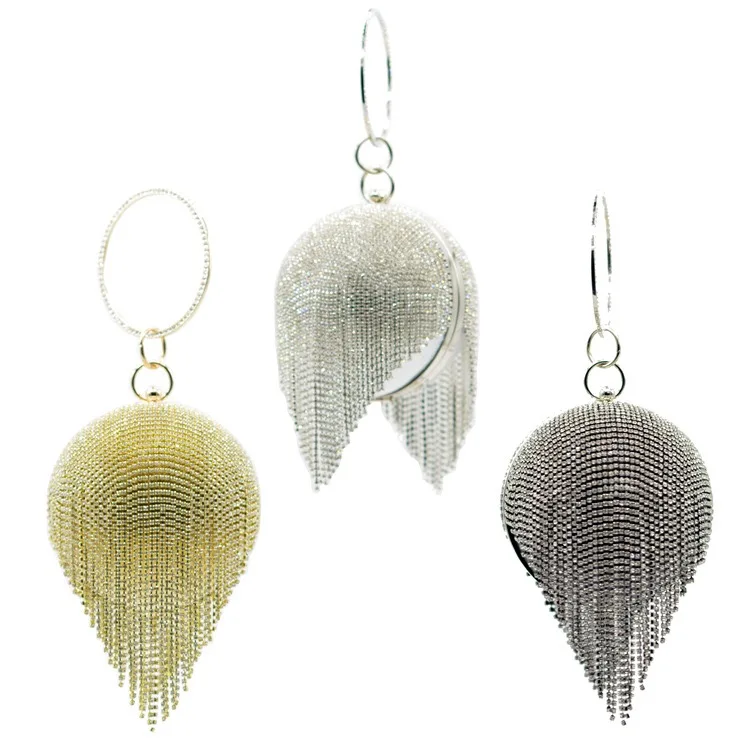 Trendy Woman Luxury Rhinestone Round Ball Bag Beaded Wedding Bag Girls Party  Crystal Clutches Diamond Tassel Evening Bags