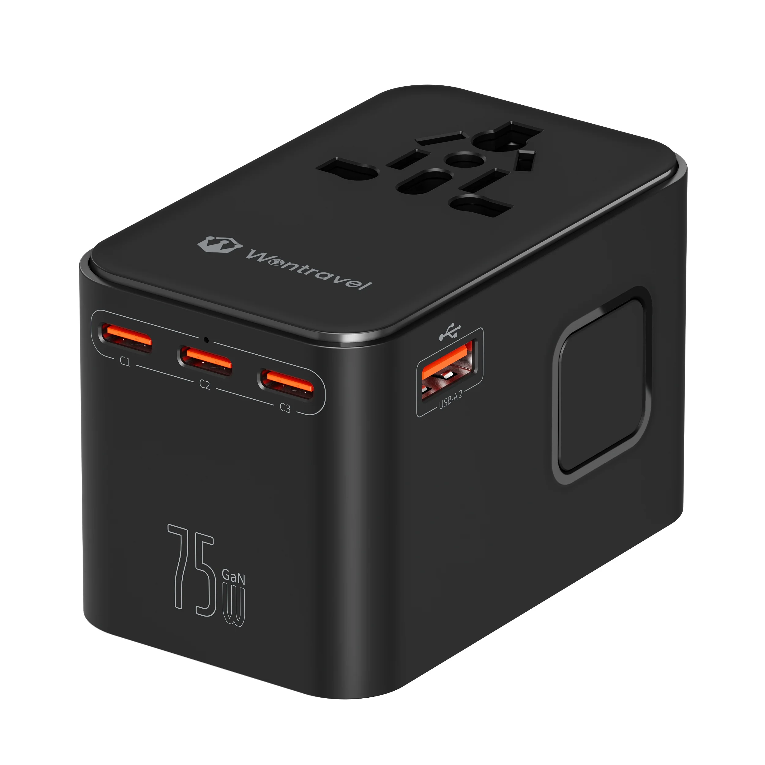 Универсальный дорожный адаптер Wontravel по всему миру мульти-штекер Type-C PPS GaN PD75W