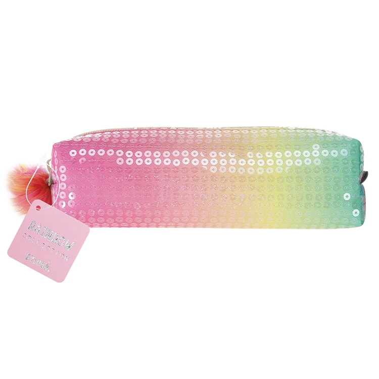 Милый школьный пенал с радужными прозрачными блестками и логотипом из искусственной кожи на