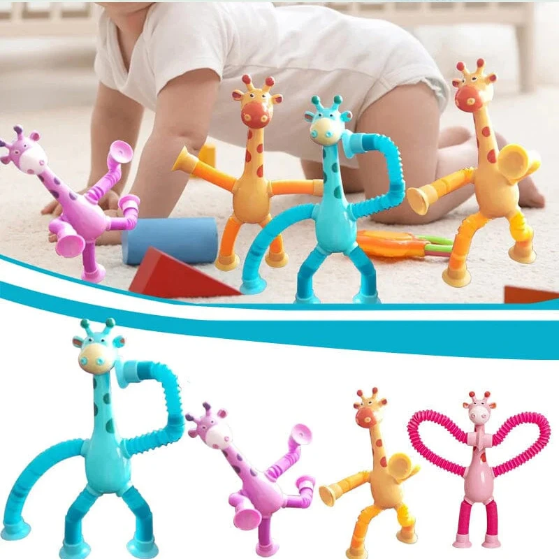 Decompression Squeeze Toys Multicolor LED Light Up Toys Pop Tubes Sensory Fidget Suction Cup Pop Tube Giraffe Toys For Kids