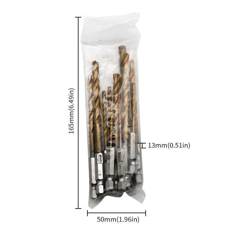 13Pcs HSS High Speed Steel Titanium Coated Drill Bit Set 1/4 Hex Shank 1.5mm-6.5mm Hexagonal Handle Twist Drill