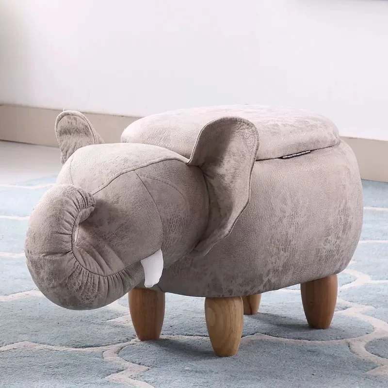 Hot Selling Wholesale Leather Bull Dinosaur Elephant Pig Shape Shoe Sofa Kids Wooden Foots Animal Stool for Kids Children