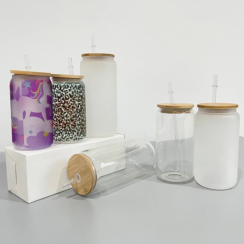 USA warehouse 12oz 16oz 20oz Soda Pop Can Shaped Beer Glasses frosted clear gradient  colorful glass jar For Sublimation