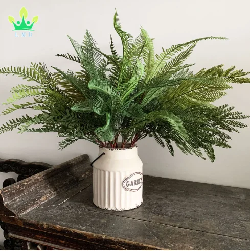 Artificial imitation fern soft glue false green fern iron leaves plant wall landscaping home decoration potted wholesale