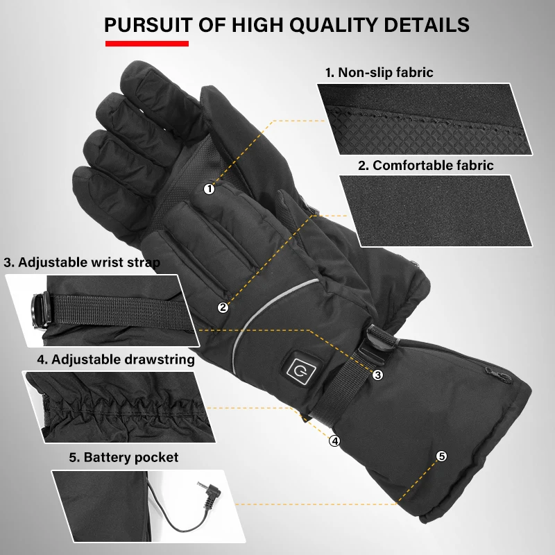 Winter Warm Waterproof Windproof Heated Gloves Outdoor Racing Riding Motorcycle Heating Mitten Gloves