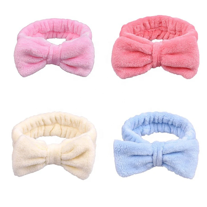 Factory Hair Accessories Soft Bow Ribbon Cute Makeup Headband for Girls with Logo Cosmetic Facial Spa Hair Headbands for Makeup