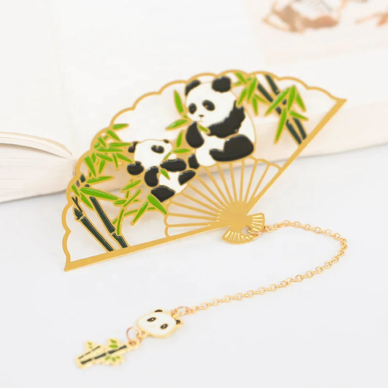 Delicate Chinese Style Souvenir Gifts Custom Metal Bookmark Giant Panda Pendant Bookmarks