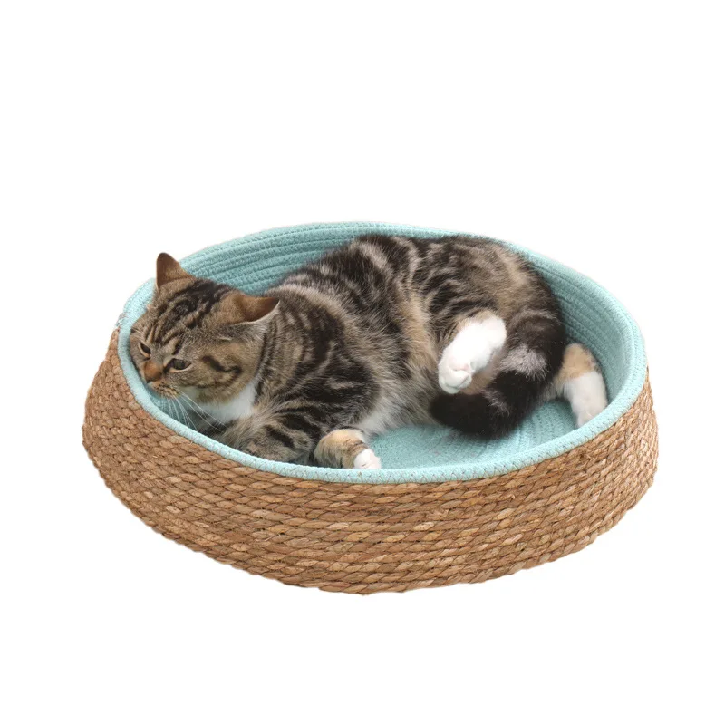 
Wholesale High Quality Chew Proof Durable Flat Willows Weave Round Cat Dog Wicker Bed Rattan Cat Bed 