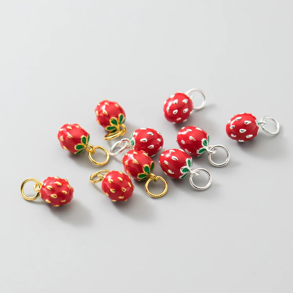 Amiee Jewelry Cute Charms 925 Sterling Silver Custom Pendant Enamel Strawberry Pendant