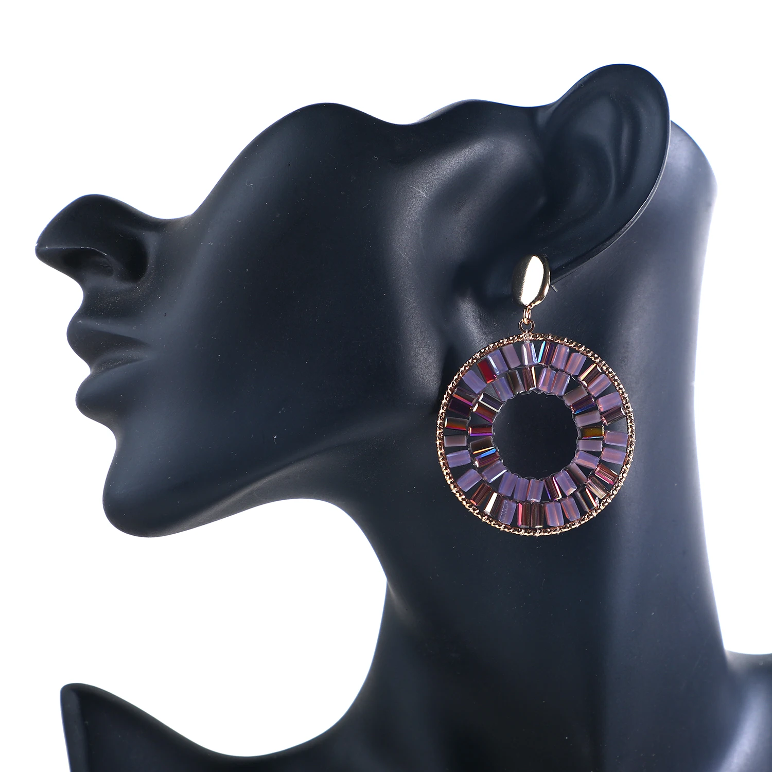 Fashion Colorful Stones Big Circle Pendant Earrings For Women Bohemian Earrings Wholesale