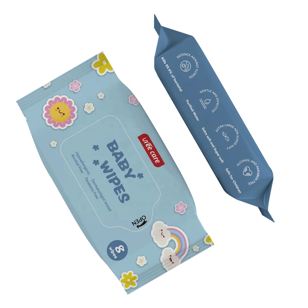 OEM Premium Quality MIni  8 Sheets Baby Wipes Alcohol Free Easy Packing Natural Organic Cleansing Wipes for Baby