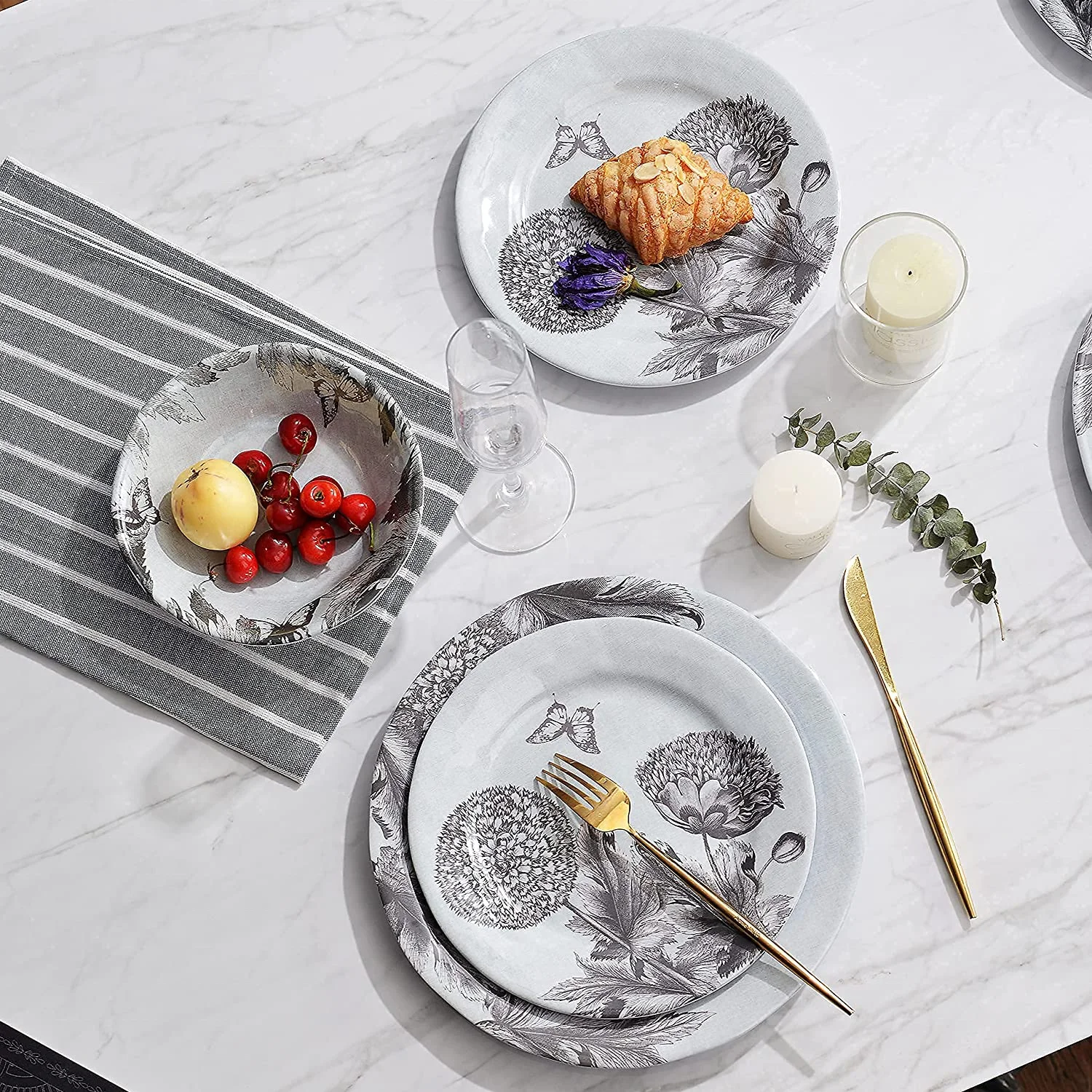 Melamine  teller camdinner diner set- round plate bowl dinnerware set  Everyday Use 12pcs dinner  set Dishwasher safe