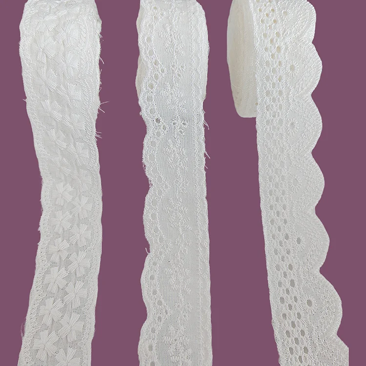 China Low Price Wholesale DIY White Lace Fabric Floral Dress Lace 100% Cotton Trimmed Dresses