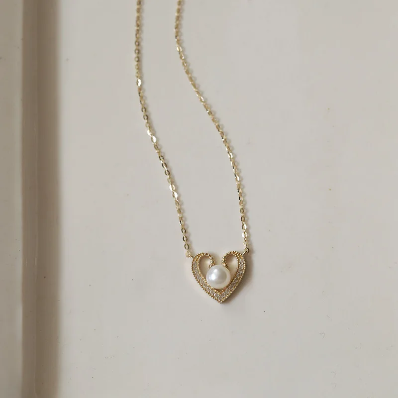 New Arrival Silver 925 Pearl Necklace for Women 14K Gold Plated Retro Pendant Necklace Couple Gift Pearl Zircon Wedding Jewelry