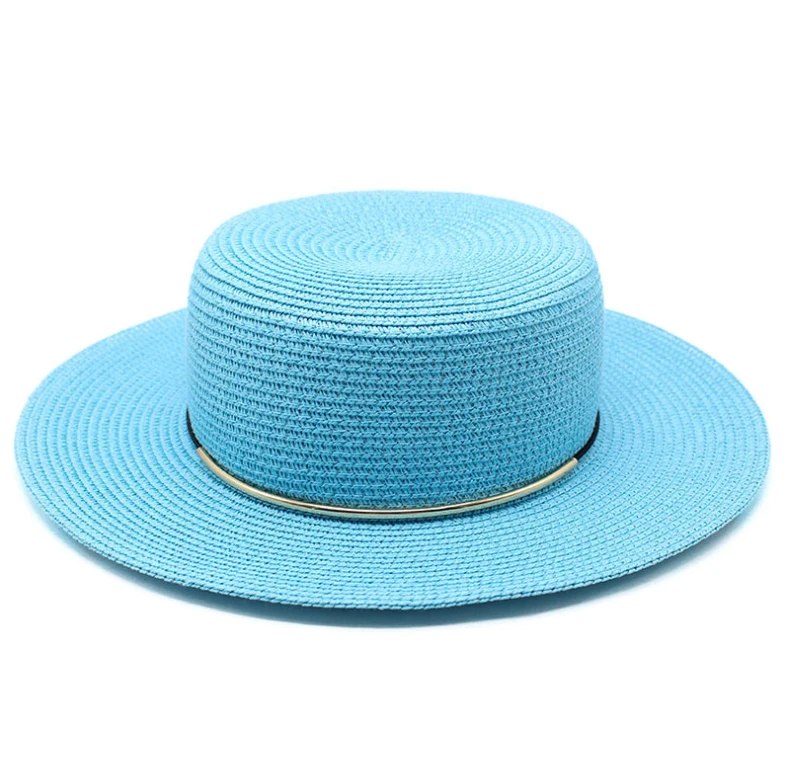  Wholesale Summer Women Straw Wide Brim Custom Color Plain Paper band Beach Panama Fedora