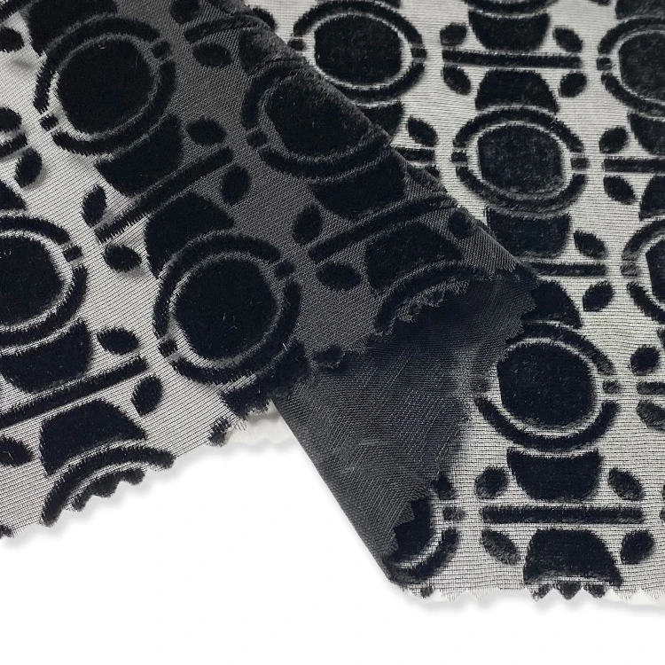 Harvest woven viscose rayon nylon geometric burnout velour fabric for woman tops fashionable (1600257075880)