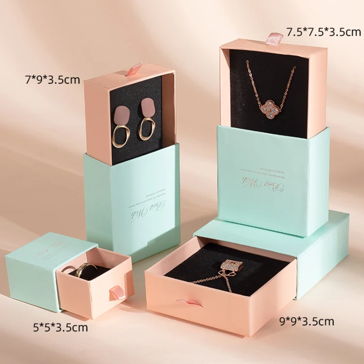 Custom logo printed luxury Earring Bracelet Necklace Ring Luxury Box gift slide drawer black packaging jewelry box