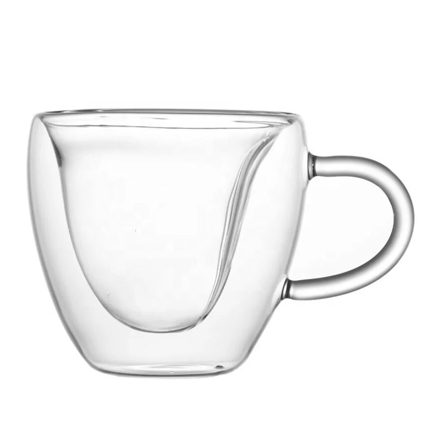 Manufacturer high borosilicate 180ml 6oz double wall glass cup heart love shaped glass coffee tea cup heart glass mug