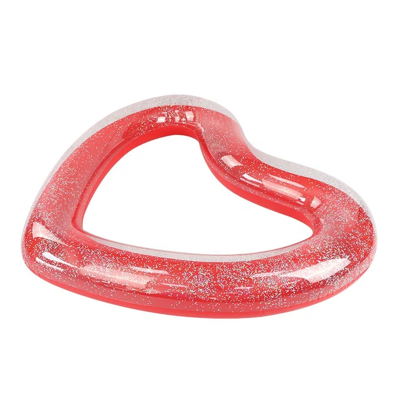 Eco-Friendly PVC Inflatable glitter pink peach heart swimming pool floats