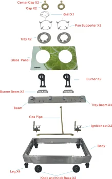 2 Burner Iron Capsets Glass Gas Cooker Stove CKD Home Cooking Appliance Kitchen Cookware