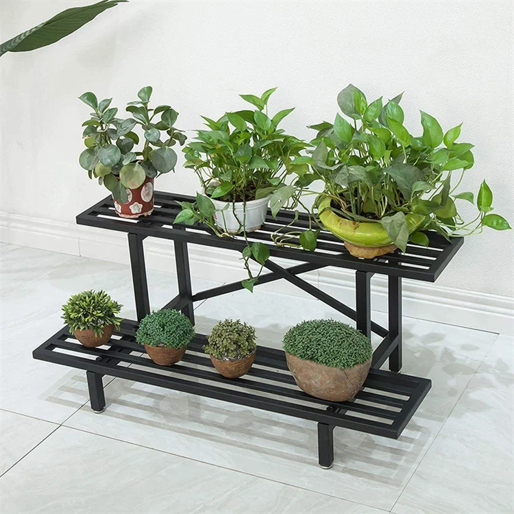Plant Stand 2 Tier Flower Pot High Quality Metal Durable Stable Rack Display for Home Garden Decoration