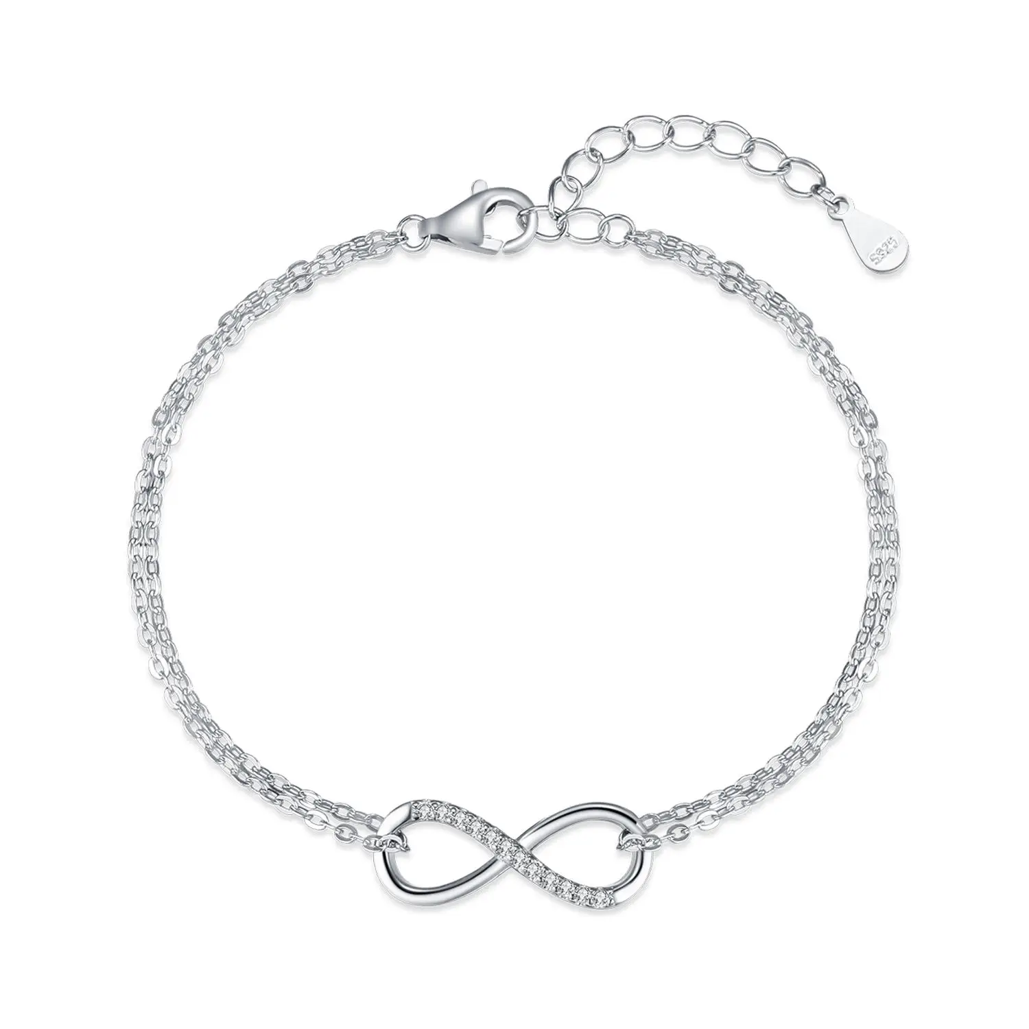 SPJ Thin Minilistic Rhodium Plated Everyday Jewellery Endless Love De Collar Real S925 Sterling Silver infinity 8 Bracelet
