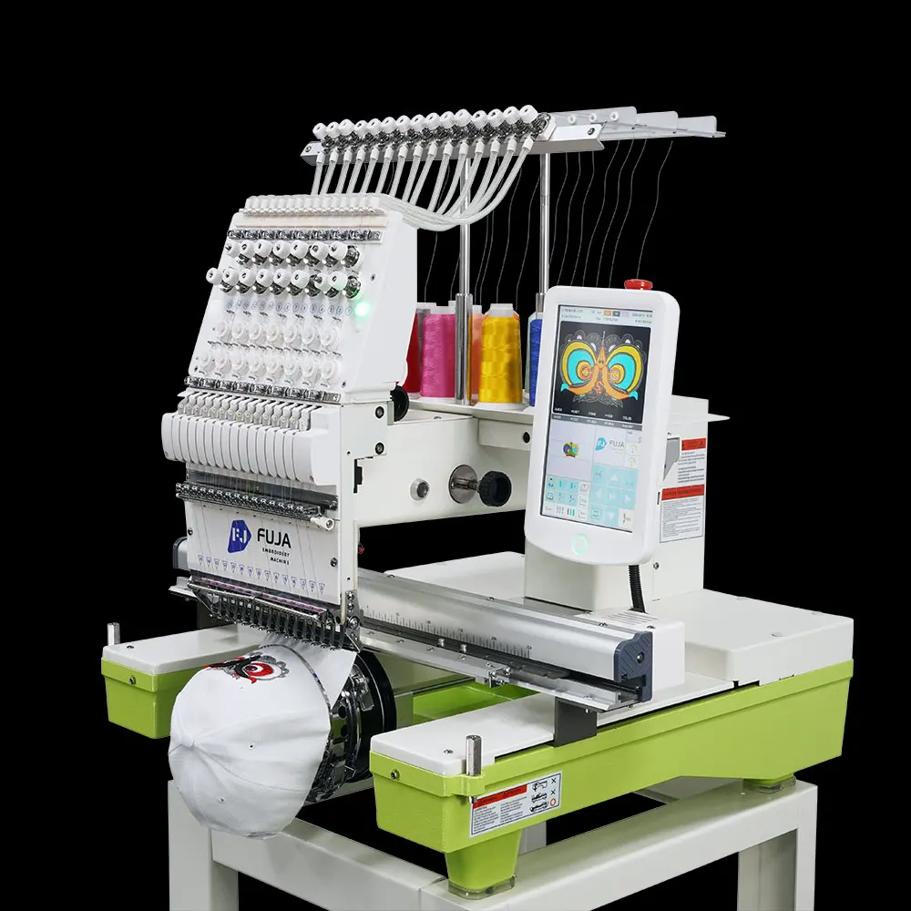 FUJA Single Head Embroidery Machine 12 15 20 needles 350*500 Hat T shirt Flat Embroidery Machine