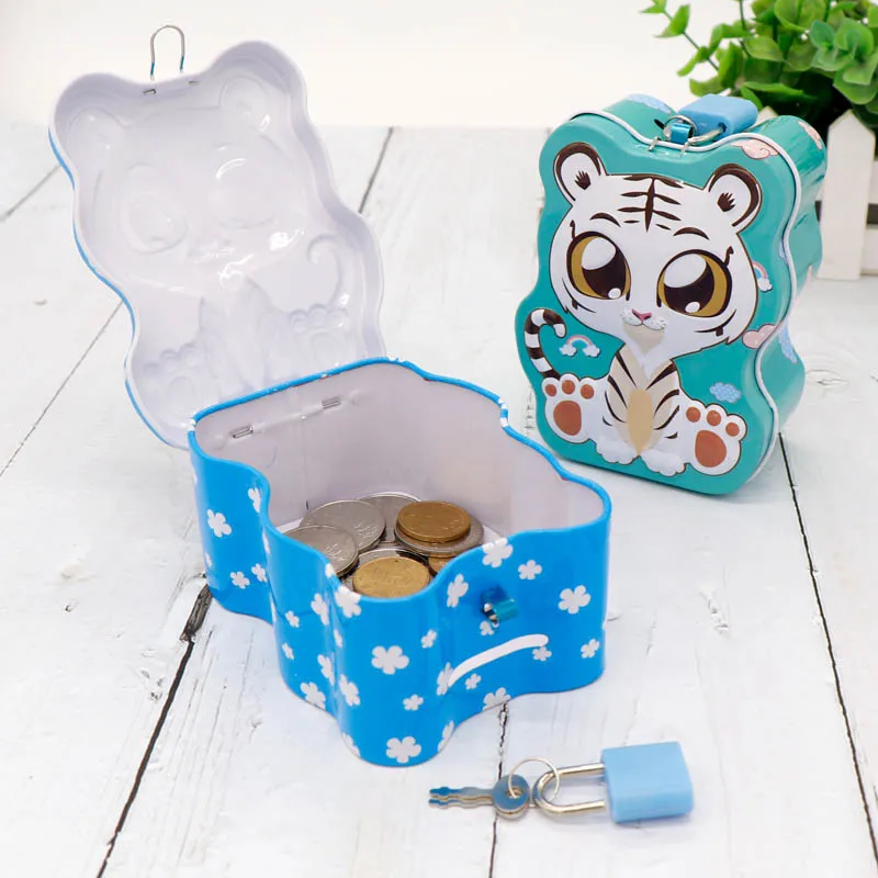 TOPSTHINK Wholesale Large Cartoon Cute Tiger Kids Safe Custom Money Box Piggy Bank For Boys With Key