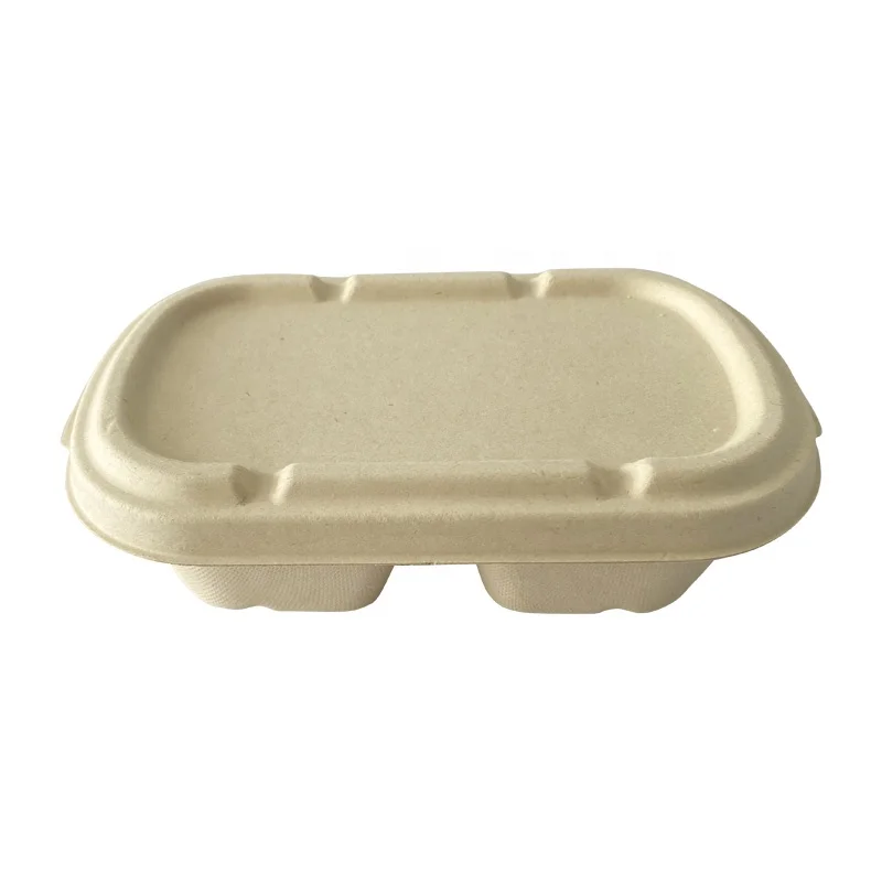 Compostable Togo Food Delivery Sugarcane Bagasse Pulp Lunch Box with Divider and Lid Sugarcane Food Box for Take Away Restaurant