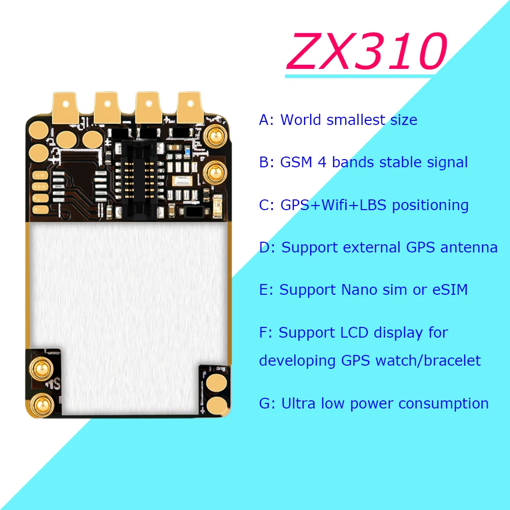 
Ultra mini GPS tracker PCB board ZX310, GSM GPRS sim card Wifi LBS tracking chip compatible with nano sim eSIM 
