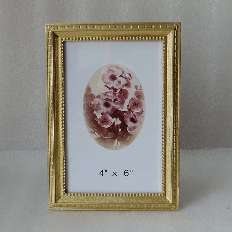 
Vintage Gold Blue Hand Epoxy 4 by 6 Zinc Alloy Tabletop Picture Photo Frame in Rectangle Shape 