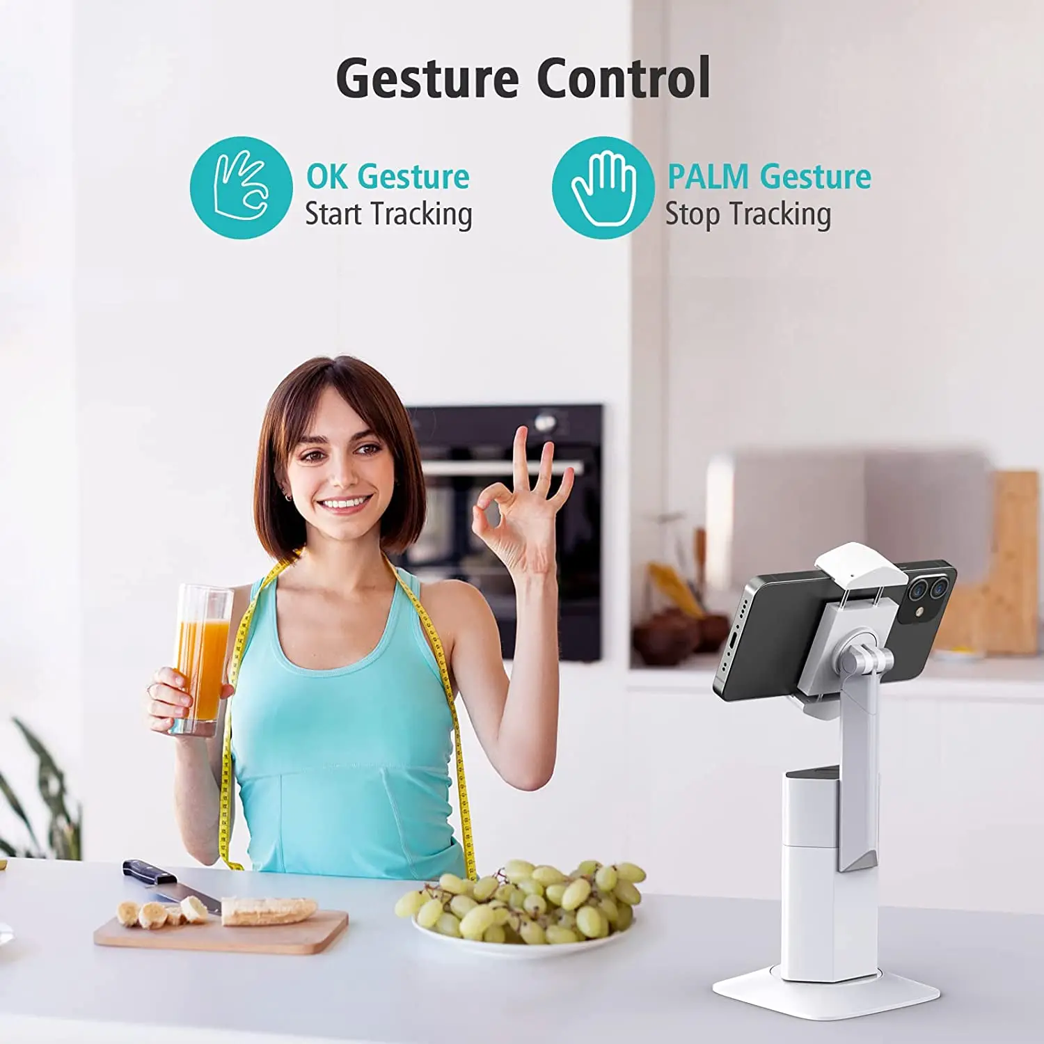 T8 White Black AI Tracking Phone Holder Gesture Control Foldable Cellphone Support Stand Wholesale Rotate Stand 360