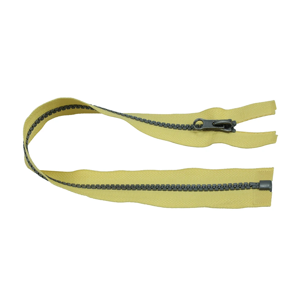 Decorative large plastic zipper open end separating zipper with yellow tape  for sale
