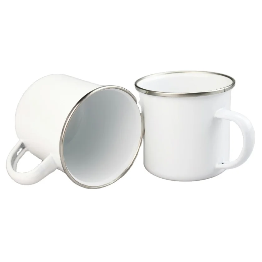 Reusable Rolled Rim Metal Steel Tin Top Grade 10oz Sublimation Custom Design LOGO Metal Enamel Mug Custom Enamel Camp Mug