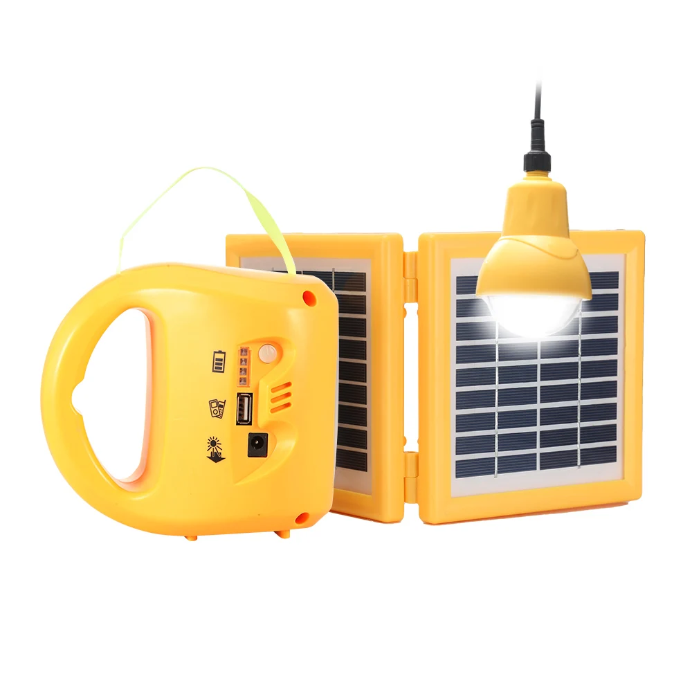yellow portable rechargeable outdoor camping powered lights emergency charging home mini solar led light